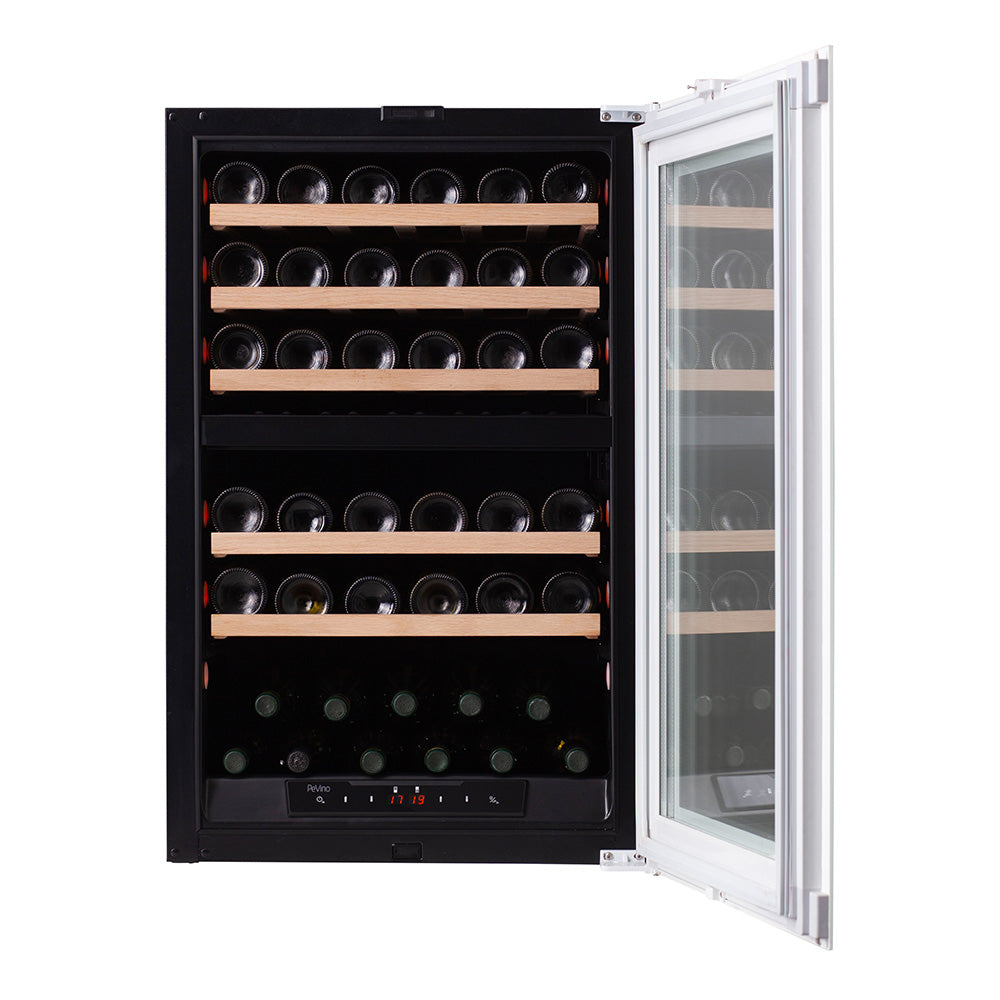 Pevino Majestic 42 Bottle Dual Zone Integrated Push Open White Glass Front - PI48D-WP