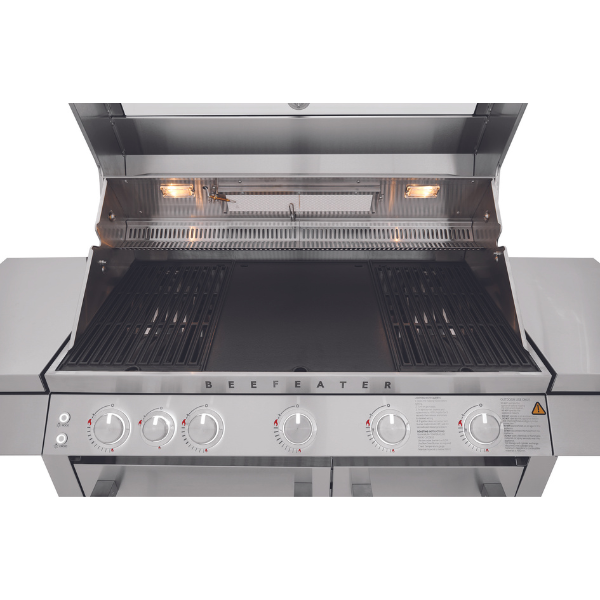 BEEFEATER 7000 PREMIUM 5 BURNER BBQ SIDE BURNER TROLLEY FULL STUDIO HIGH OPEN