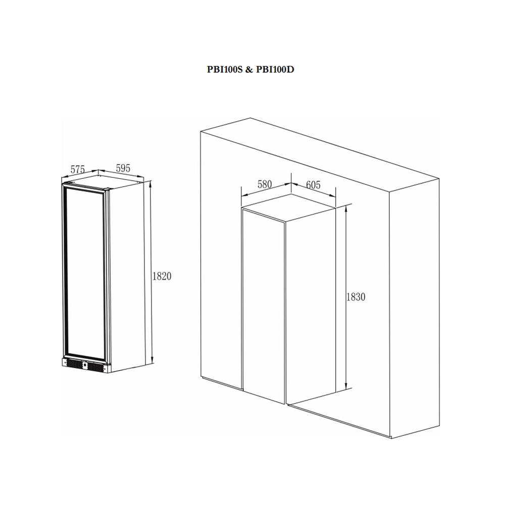 Pevino Imperial Single Zone 96 Bottle Black - PBI100S-HHB-1