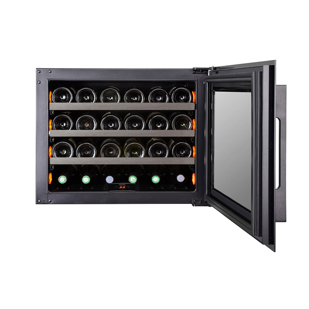 Pevino Single Zone Majestic Integrated Push Open Black Glass Front 24 Bottle - PI24S-BP