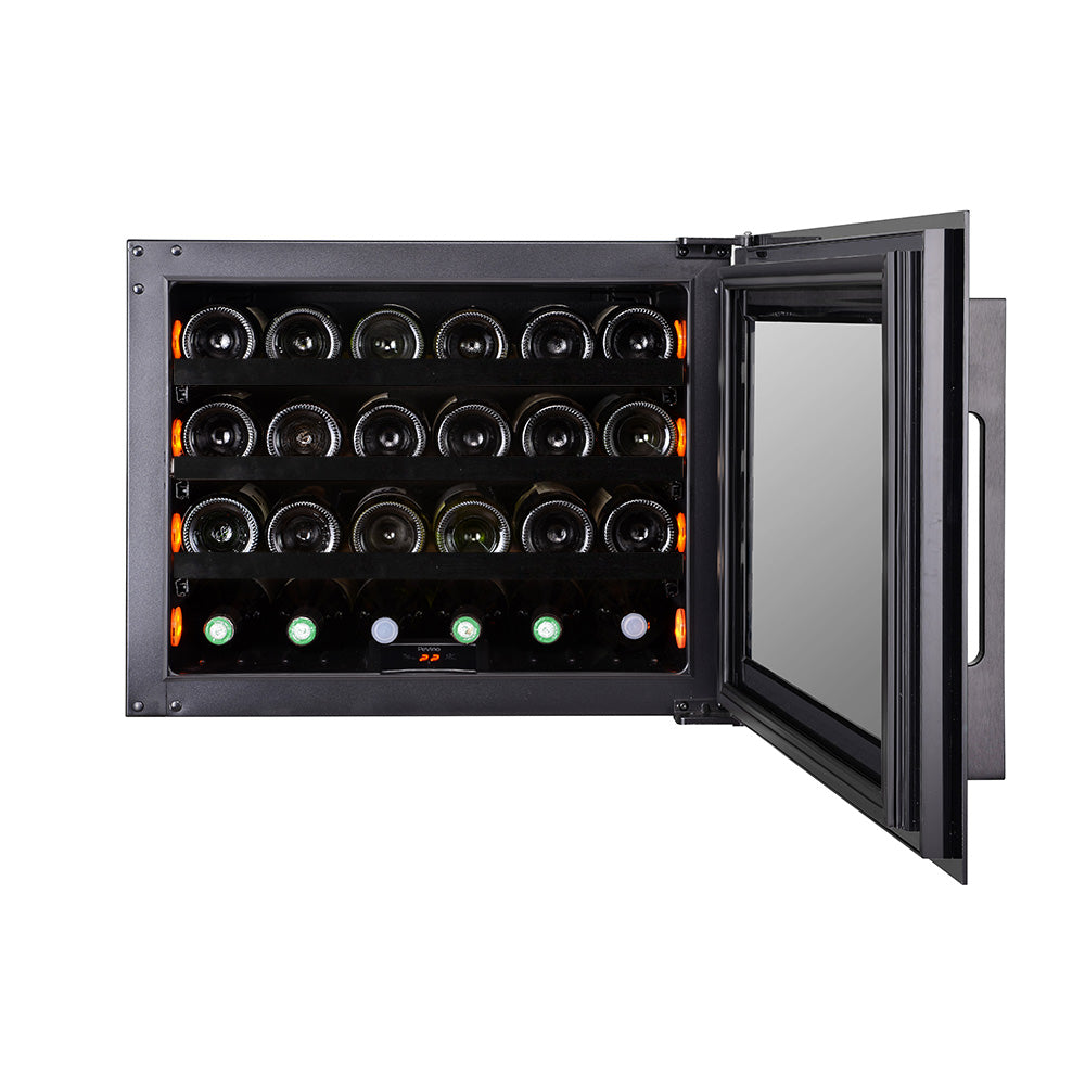 Pevino Single Zone Majestic Integrated Push Open Black Glass Front 24 Bottle - PI24S-BP