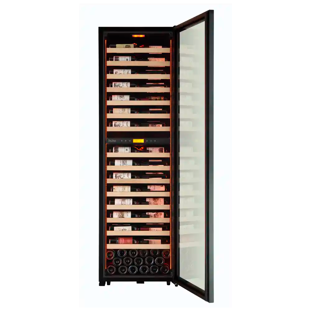 Pevino Dual Zone MS Noble Metal Shelves With Wood Front Black 152 Bottle - PMW248D-HHB