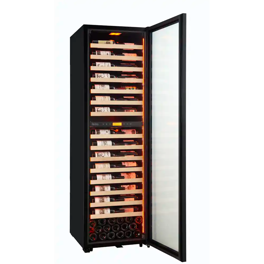 Pevino Dual Zone MS Noble Metal Shelves With Wood Front Black 152 Bottle - PMW248D-HHB