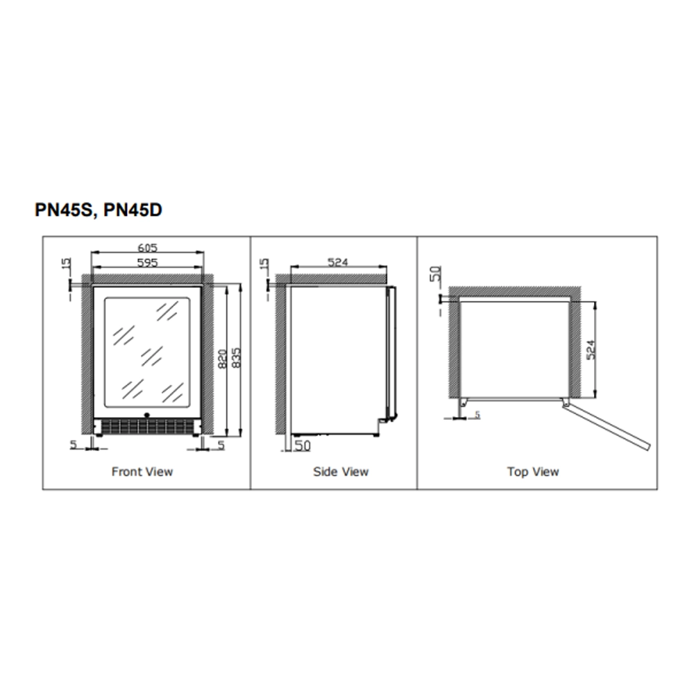 Pevino Noble 41 bottle Single Zone Black Glass Front  - PN45S-HHB-1