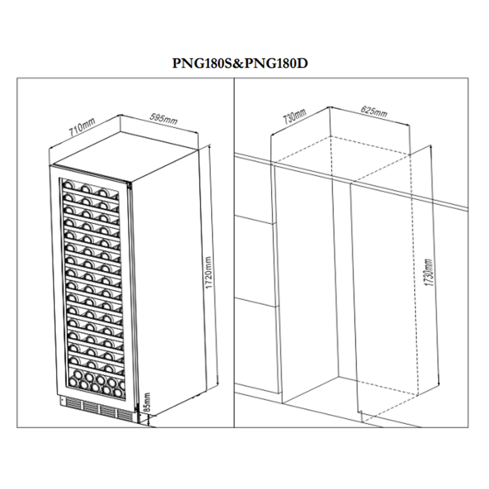 Pevino Majestic 159 Bottle Single Zone Stainless Steel Front - PNG180S-HHSS