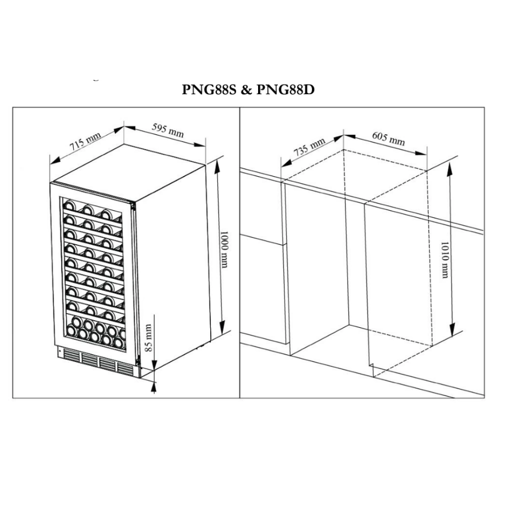 Pevino Majestic 74 Bottle Dual Zone Black Glass Front - PNG88D-HHB