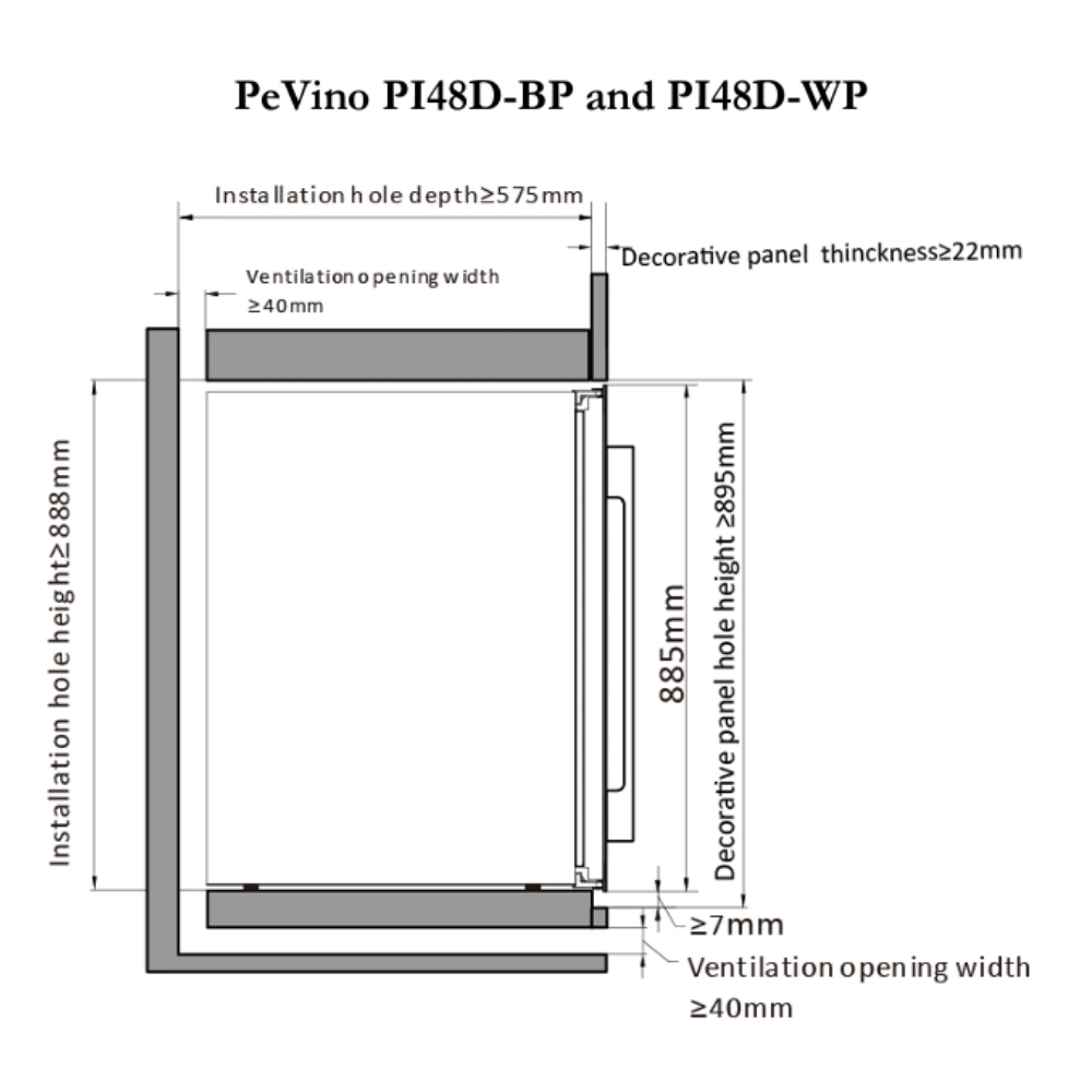 Pevino Majestic 42 Bottle Dual Zone Integrated Push Open White Glass Front - PI48D-WP