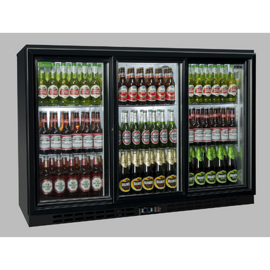 RHINO BAR FRIDGE COLD 1350S BLACK TRIPLE DOOR SLIDE FULL STUDIO MASTER