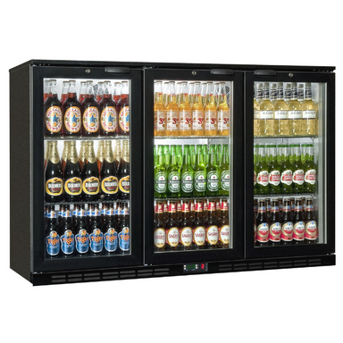 RHINO BAR FRIDGE COLD 1350S BLACK TRIPLE DOOR HINGE FULL STUDIO MASTER