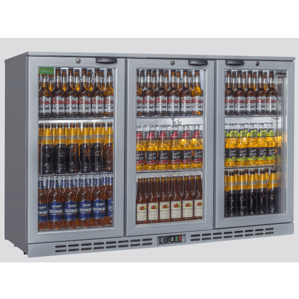 Rhino Bar Fridge COLD 1350 Silver Triple Door Hinged Full Studio