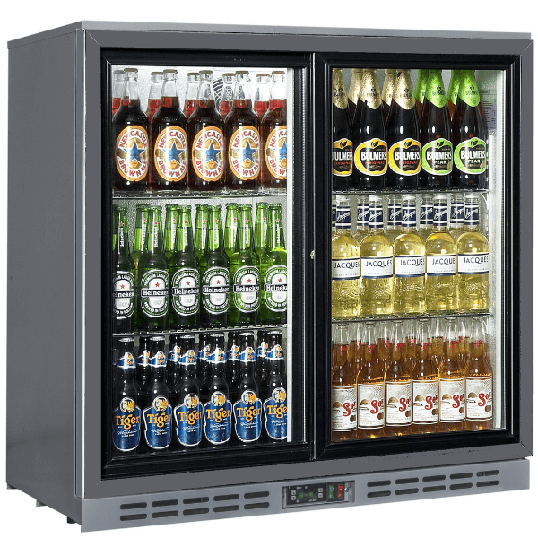 Rhino Bar Fridge COLD 900 Silver Double Door Sliding Full Studio